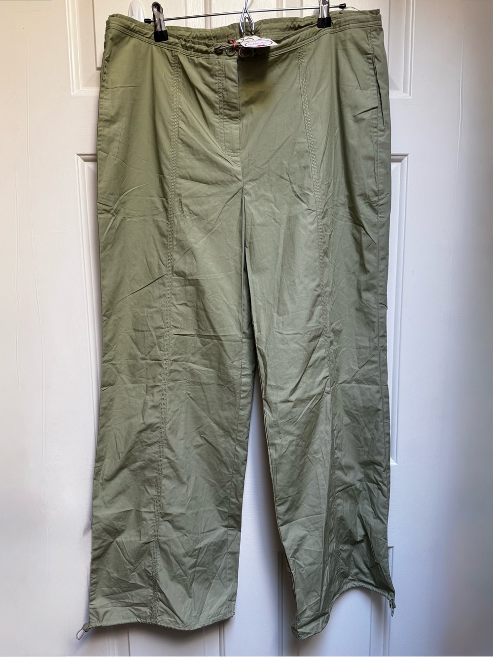 Entro Wide Drawstring Utility Olive Sage Green Lightweight Pants womens Large